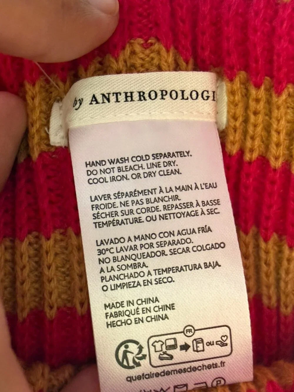By Anthropologie Striped Knit Cuffed Beanie Pink Orange Gold PP Motif One Size